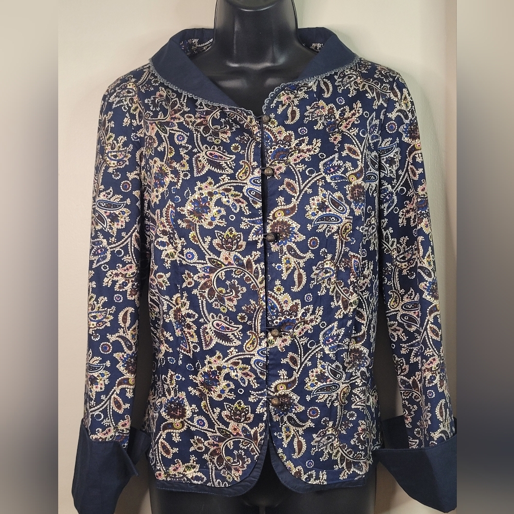 Navy Paisley Women's Jacket/Blazer-cropped